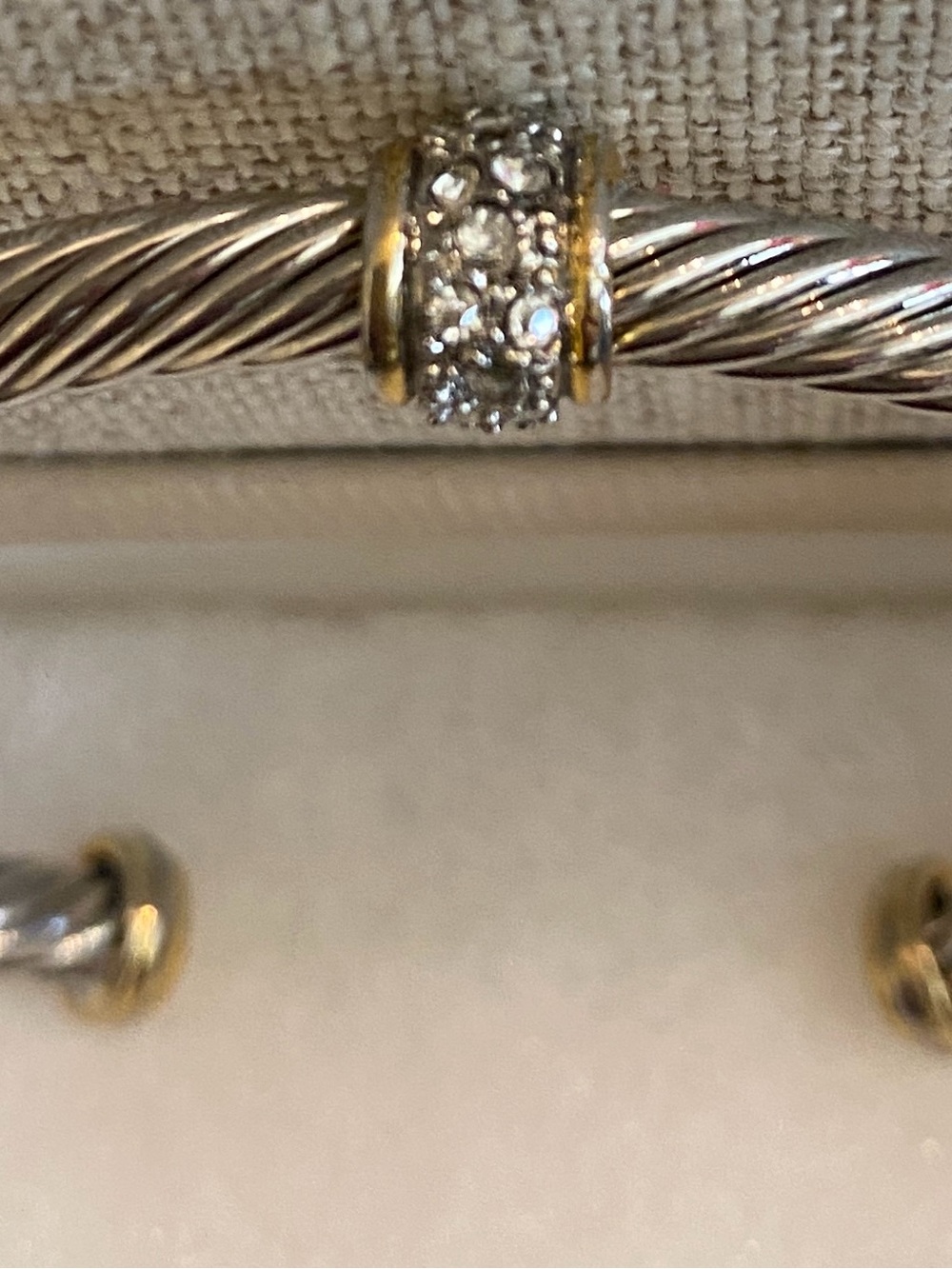 Source Unknown Two-Tone Cable Bracelet with Pave Crystal Rondelle.